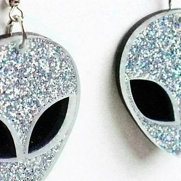 Holographic Glitter Alien Earrings, Weirdcore Retro Space Party Festival Jewelry - Picture 9 of 11